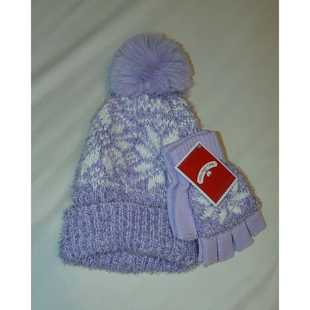 Super Cute Purple‎ Beanie & Gloves